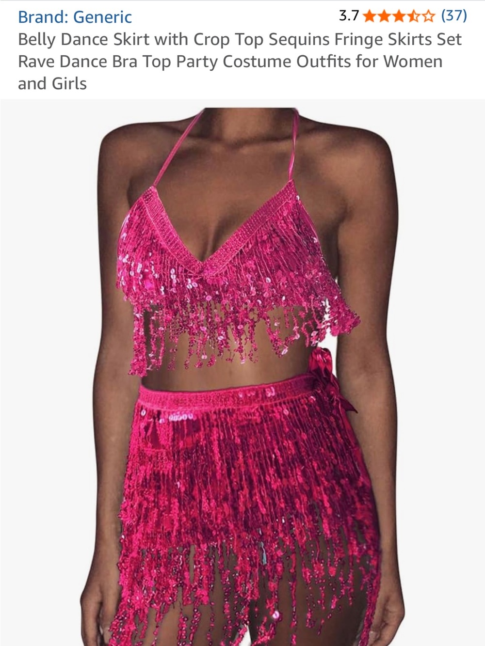 Fuchsia Sequin Fringe Crop Top & Skirt Set